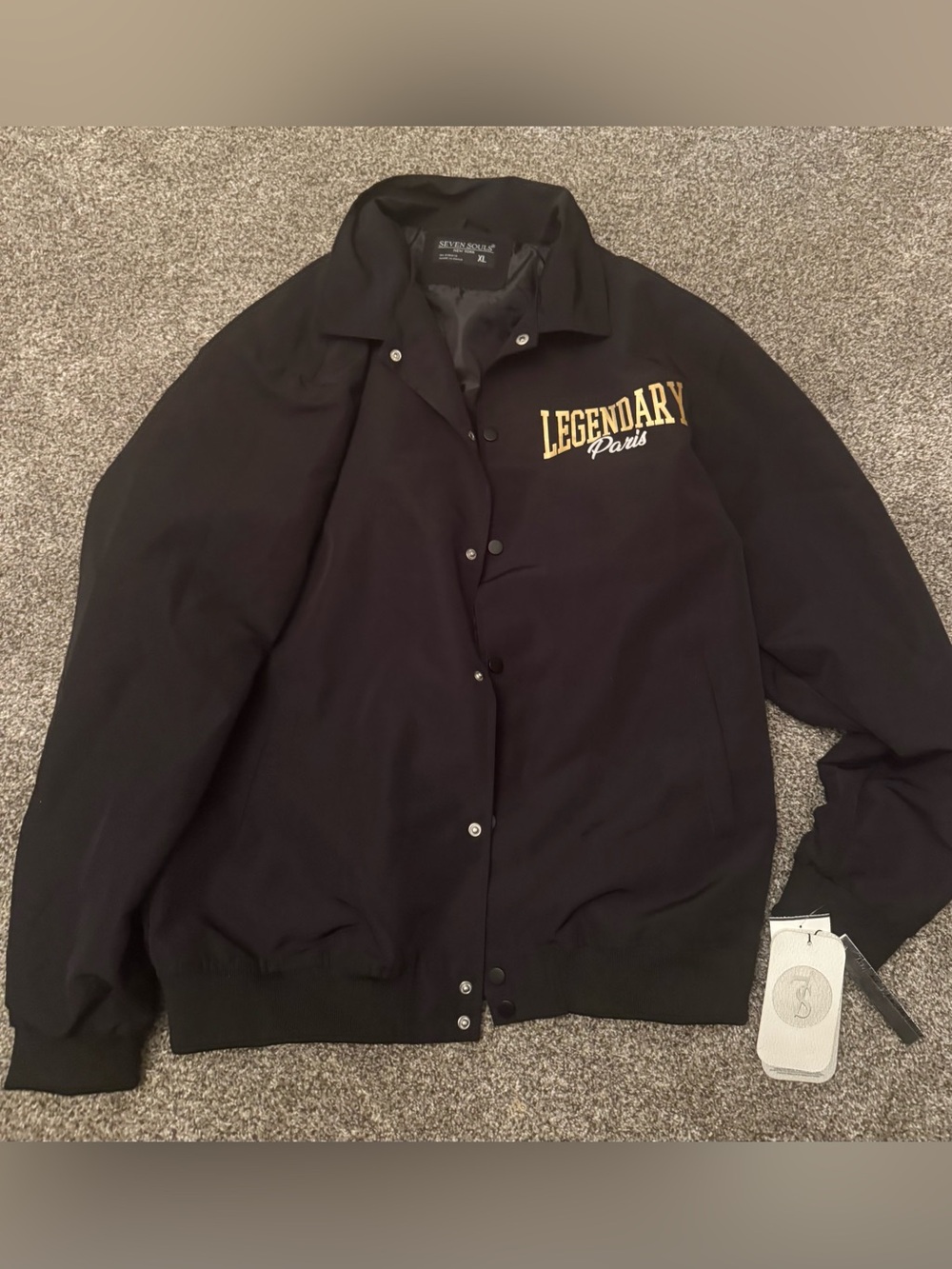 Seven Souls Men's Black Snap Front Rhinestone Jacket Legendary Paris Size XL NWT